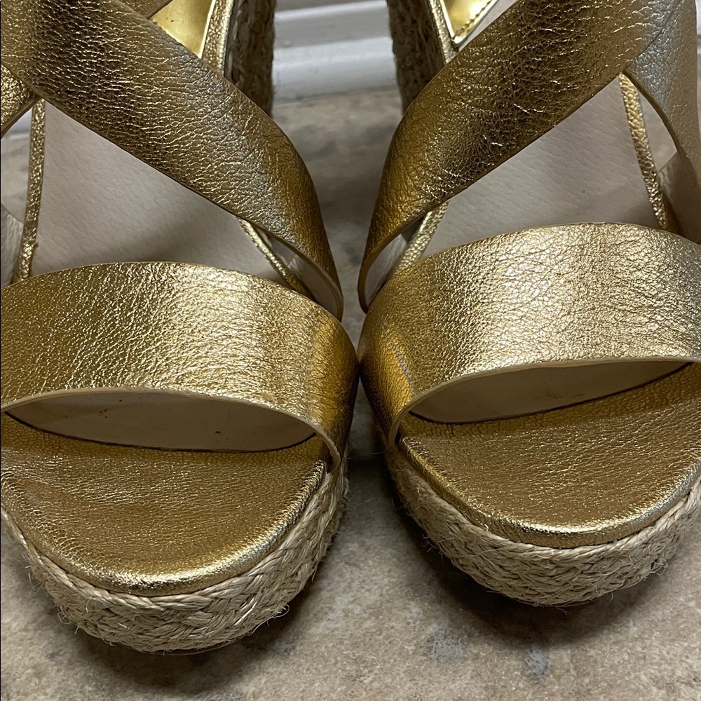 Gold MICHAEL KORS Giovanna Wedge Sandals - Metallic Leather - 40S3GVHA1M - Picture 5 of 6